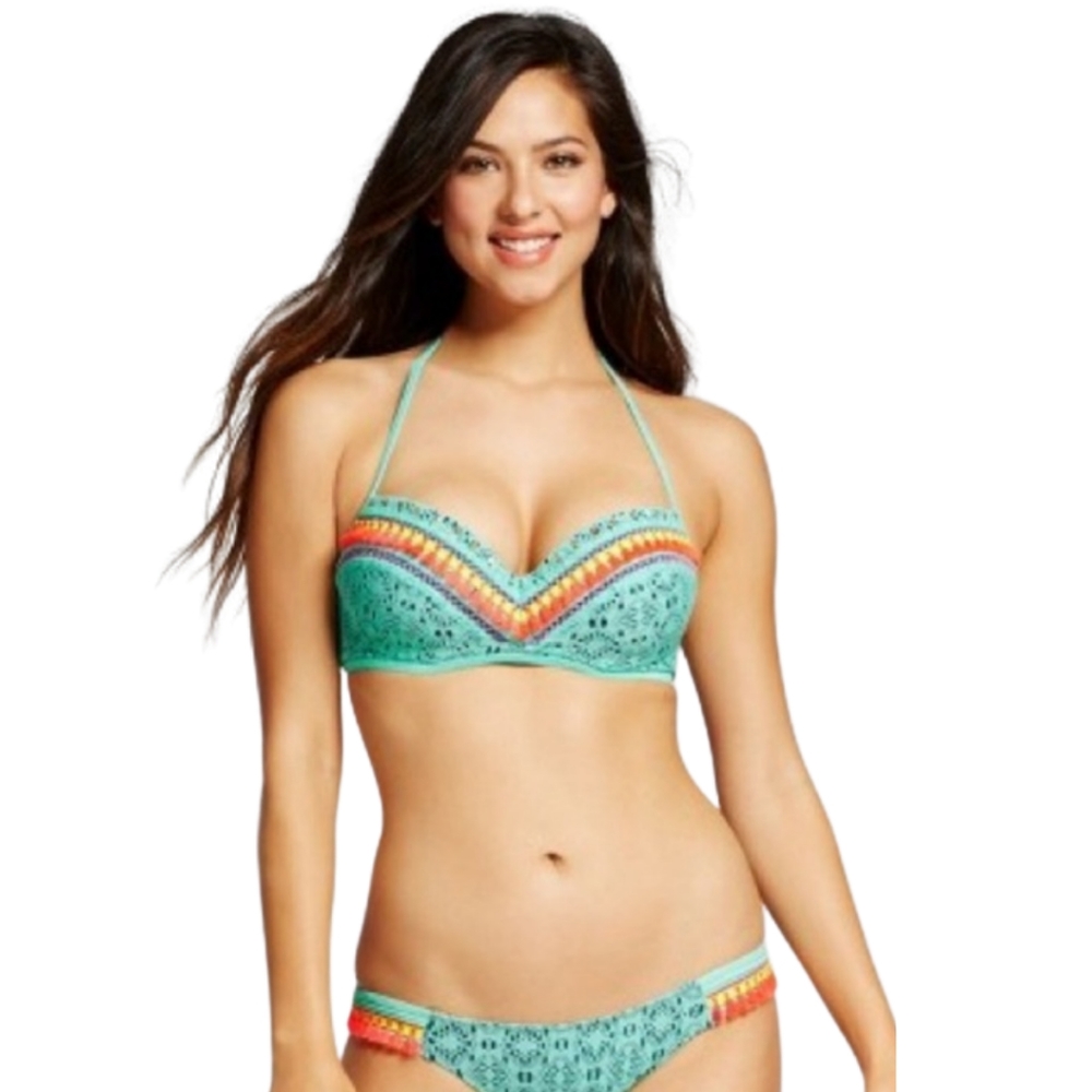 SHADE & SHORE Sea Breeze Crochet Tassel Stud Embroidered Bikini Set 36D NWT